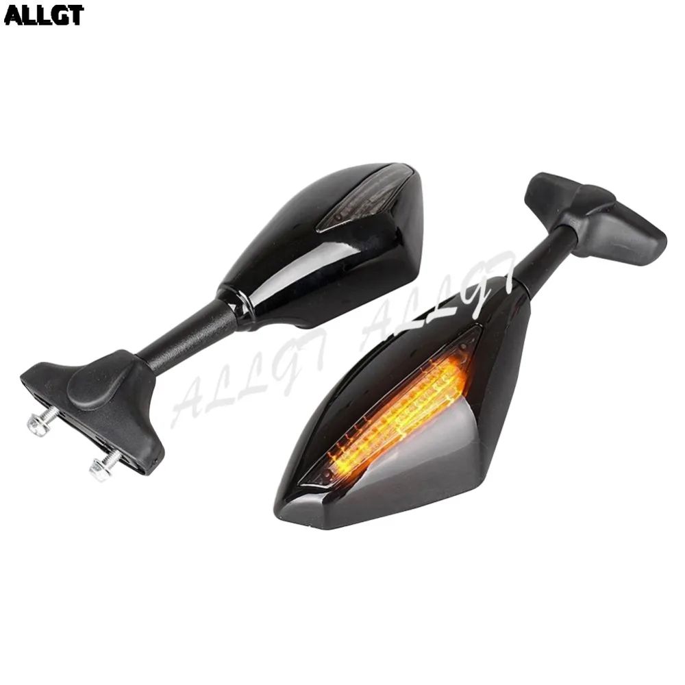 ALLGT L& R светодиодный боковые зеркала заднего вида для Honda Kawasaki Suzuki Yamaha Ducati черный