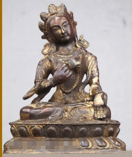 

JP S0261 Tibet old Red Bronze carved Kwan yin saint White Tara Tilted head Bodhisattva