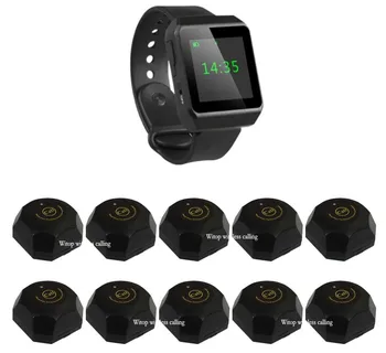 

Free shipping! Restaurant wireless service calling system, singcall watch chamada de enfermeira,10pc buttons, table call bell,