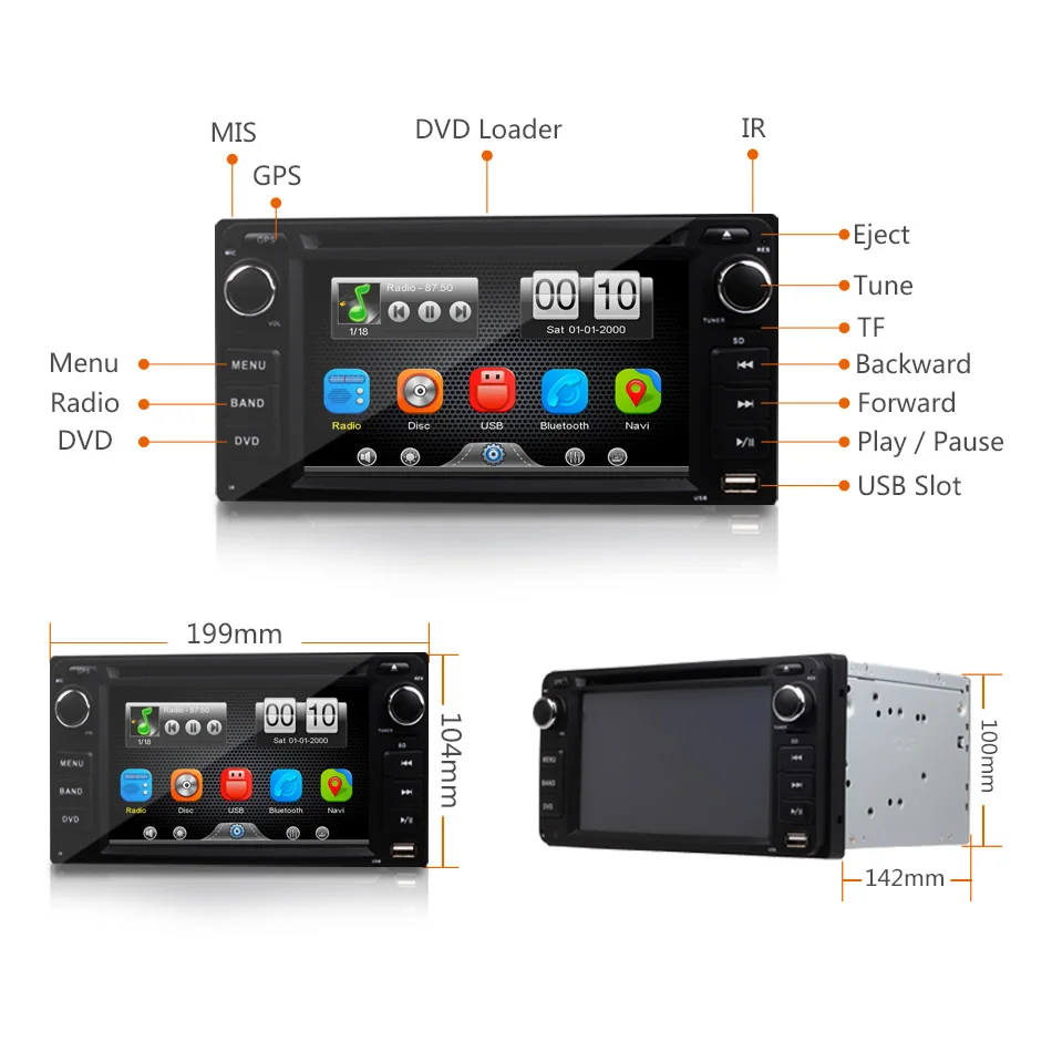 Sale Universal 2Din Car In Dash DVD Player GPS Radio BT Head Unit Stereos with Camera For Toyota RAV4 COROLLA EX CAMRY CELICA MR2 5