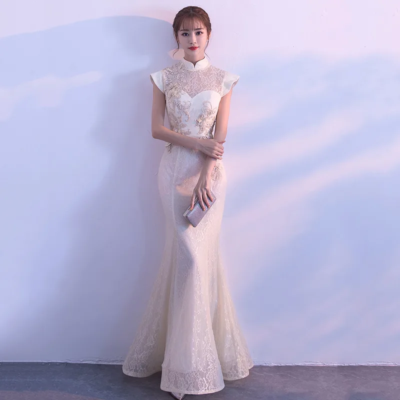 

New Bride Party Cheongsam Oriental Womens Dress Fashion Chinese Style Elegant Long Qipao Luxury Wedding Robe Vestido S-XXL