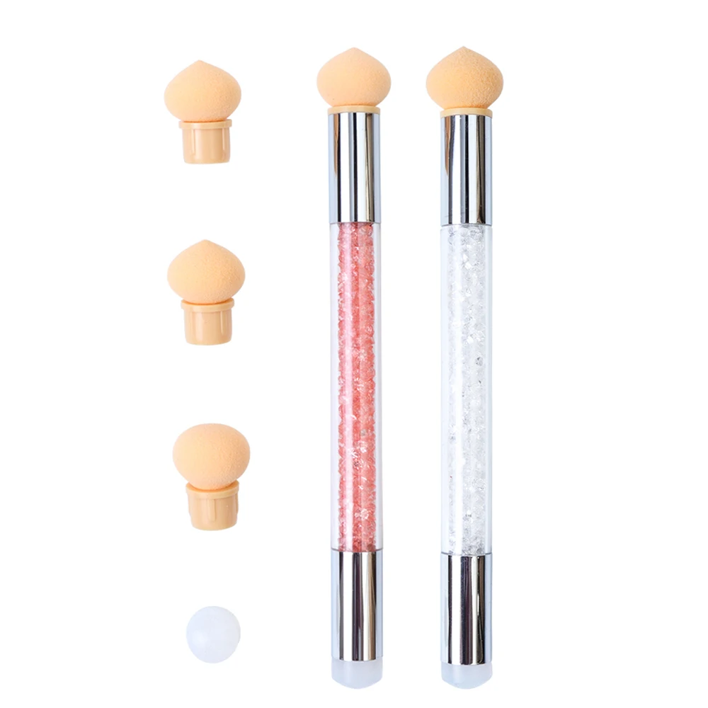 

1 Set Nail Gradient Brush Painting Tool Dual End With Replaceable Sponge Silicone Stamper For Embossing Nail Art Manicure LAA15