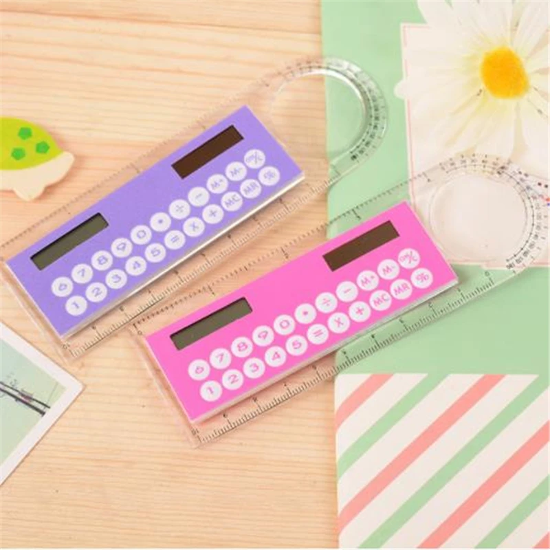 

1PC Color Random Hot Selling Solar Mini Calculator Magnifier Multifunction 10cm Ultra-thin Ruler Calculadora Office Supplies