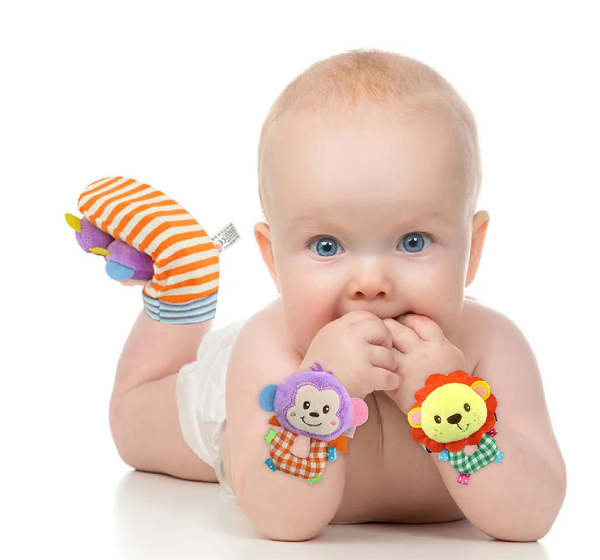 2piece/set Baby rattles Baby Wrist Strap Watch Animal Stereo Rattling