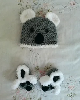 

Koala Crochet hat and shoes, handmade baby koala beanie and booties, koala cap, infant shoes, newborn - adult size