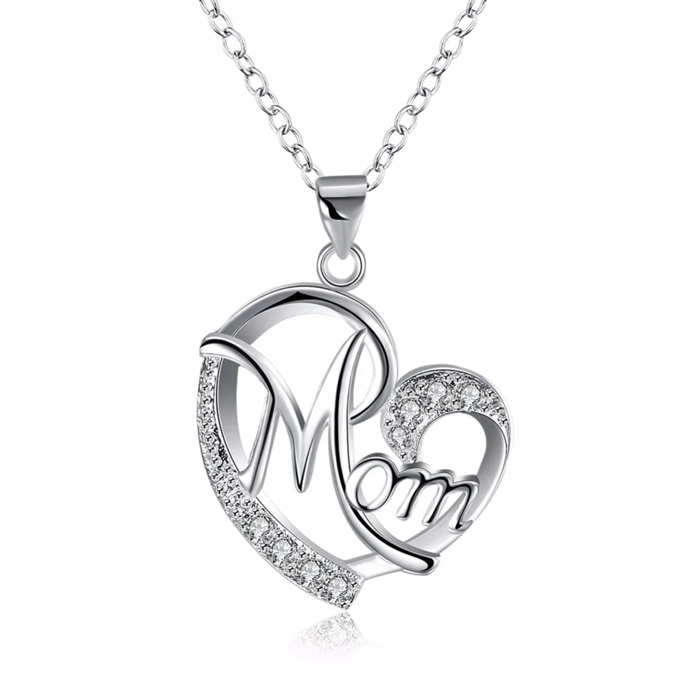 

Top qualitly Love Mom Gift Great Mama Heart Pendant Necklace Silver Plated Jewelry mother day gift ideas For Mother MUM Letters