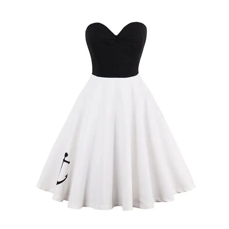 

Sexy Off Shoulder Party Dress Women Backless Elegant Patchwork Black Strapless Gothic Fashion A Line Vintage White Short Dresses
