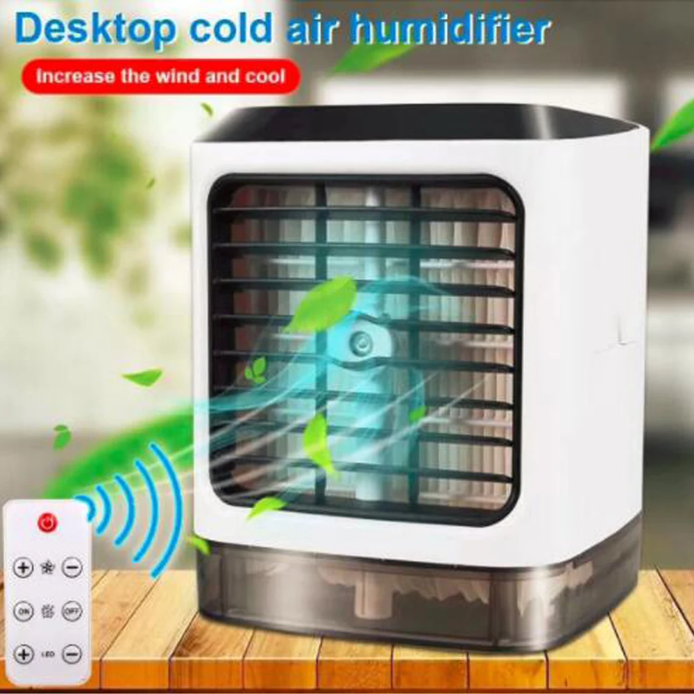 

USB Mini Cooler Fan Remote Control Air Conditioner Portable Evaporative Desktop Air Cooling Fan Humidifier With 7 Colors Light