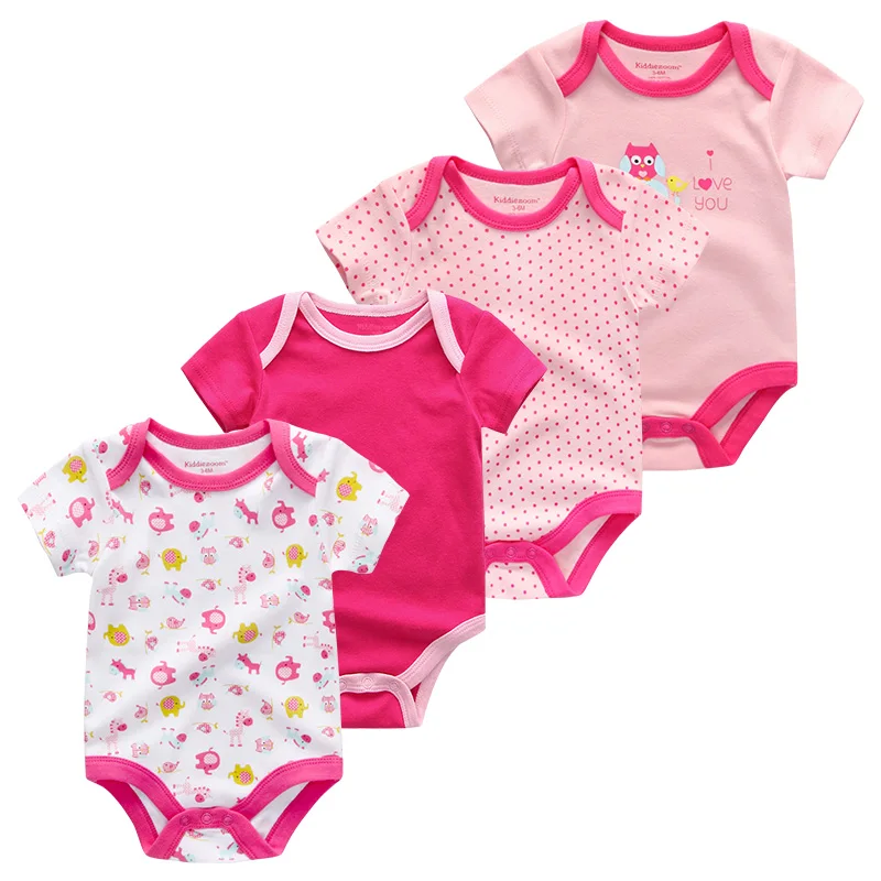 

4Pcs/lot Unisex Baby Girls Clothes Rompers Short Sleeve Cotton Novel Newborn Boys Baby Clothing roupas de bebe Cartoon Infant