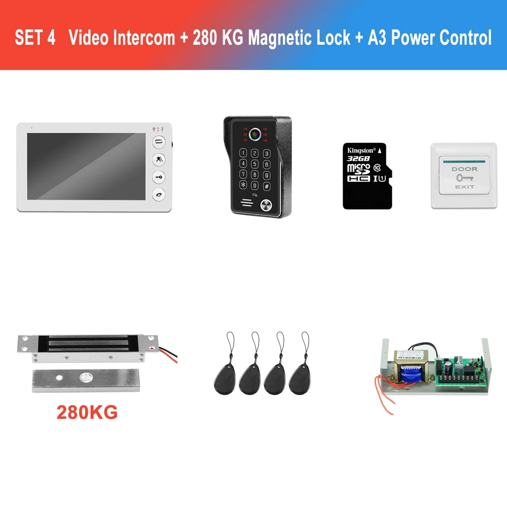 280KG Power Control Видеодомофон для домашней безопасности Система контроля доступа с широким углом дверной Звонок камера электромагнитный замок 3A блок питания контроль - Color: 280KG Power Control