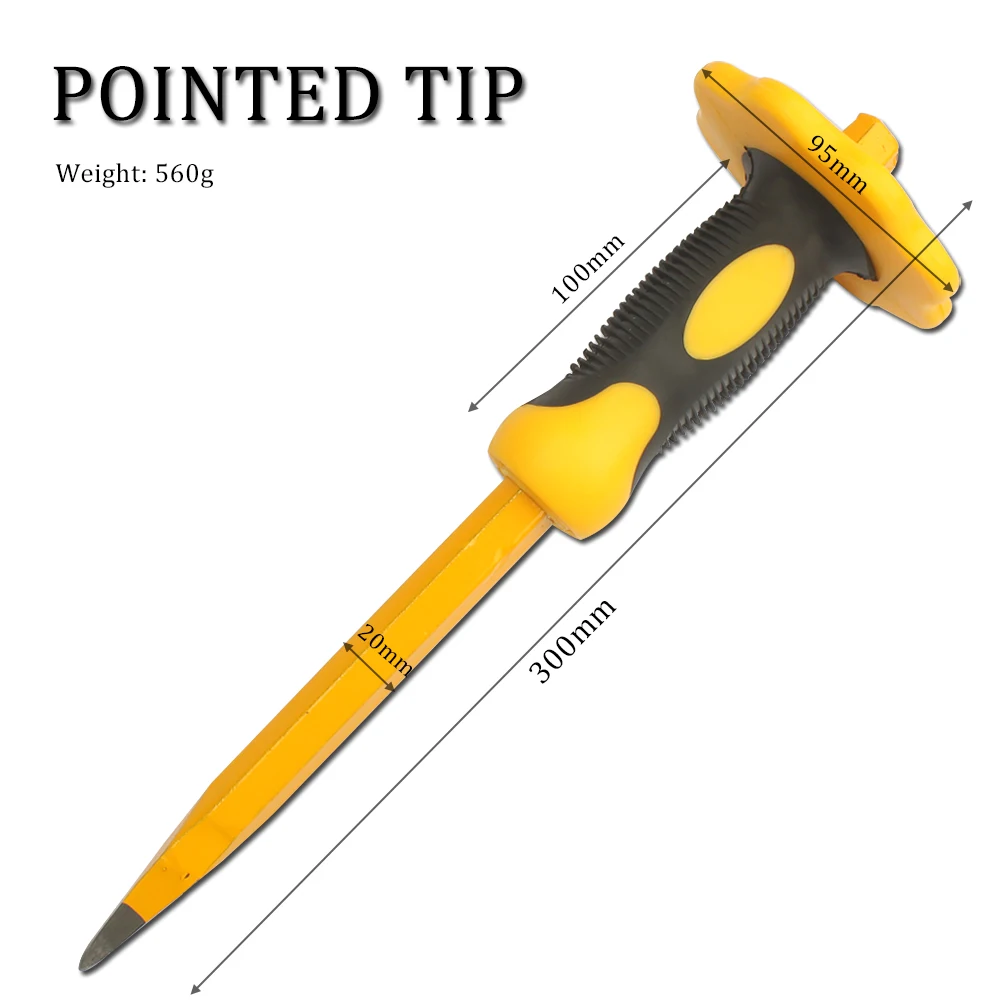 12 дюймовая ручная охраняемая ручное зубило, на плоской подошве; острый носок; металлический наконечник зубила для каменной кладки резьба бетона кирпичной кладки - Тип лезвия: pointed tip