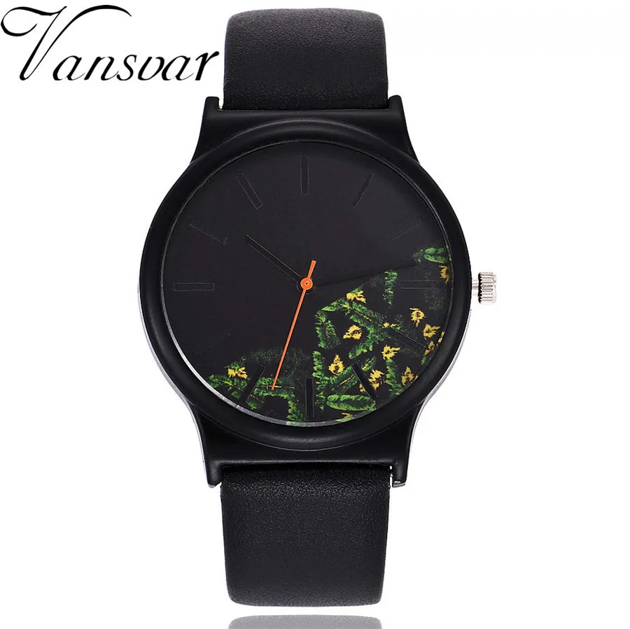 Vansvar Vintage Leather Women Watches 2017 Luxury Top Brand Floral Pattern Casual Quartz Watch Clock Relogio Feminino Hot|Женские часы| |