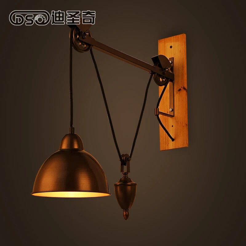 Retro Modern American country lusent iron mining lamp  wall lamp French spindle pulley wall lamp