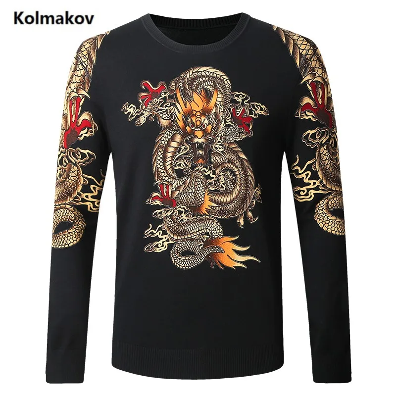 KOLMAKOV 2017 Новый осенний китайский стиль мужской с принтом дракона вязаный свитер