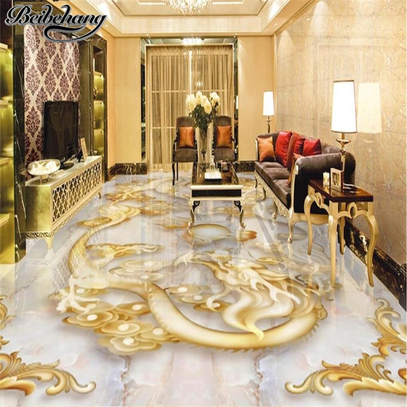 

beibehang Custom large-scale decorative painting three-dimensional Chinese-style two-story beads relief jade carved 3D flooring