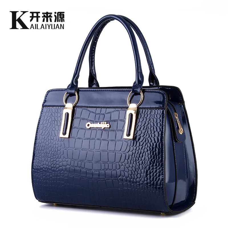 

SNBS 100% Genuine leather Women handbag 2018 New Bright lacquered stone fashion style European style atmosphere shoulder