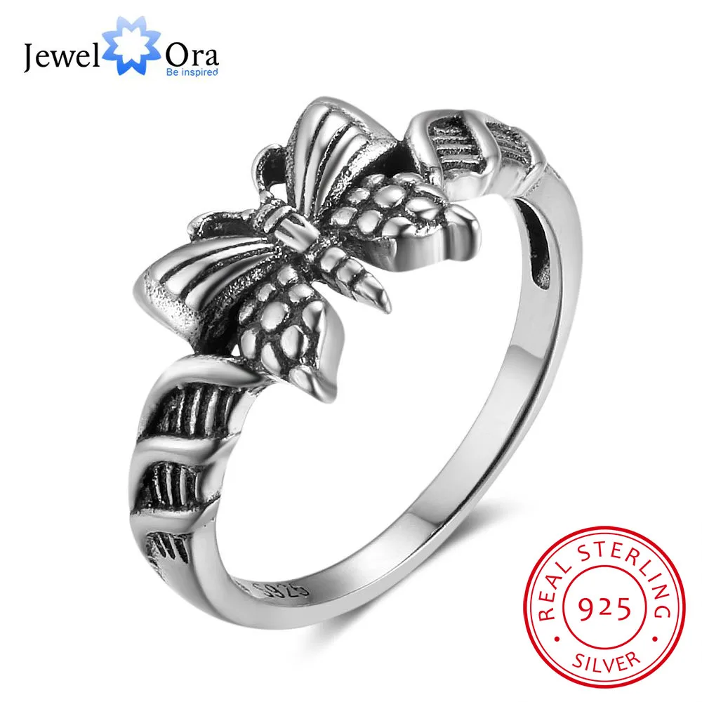 New Women 925 Sterling Silver Rings Female Butterfly Shape Rings Vintage&Cute Style Jewelry JewelOra RI102807