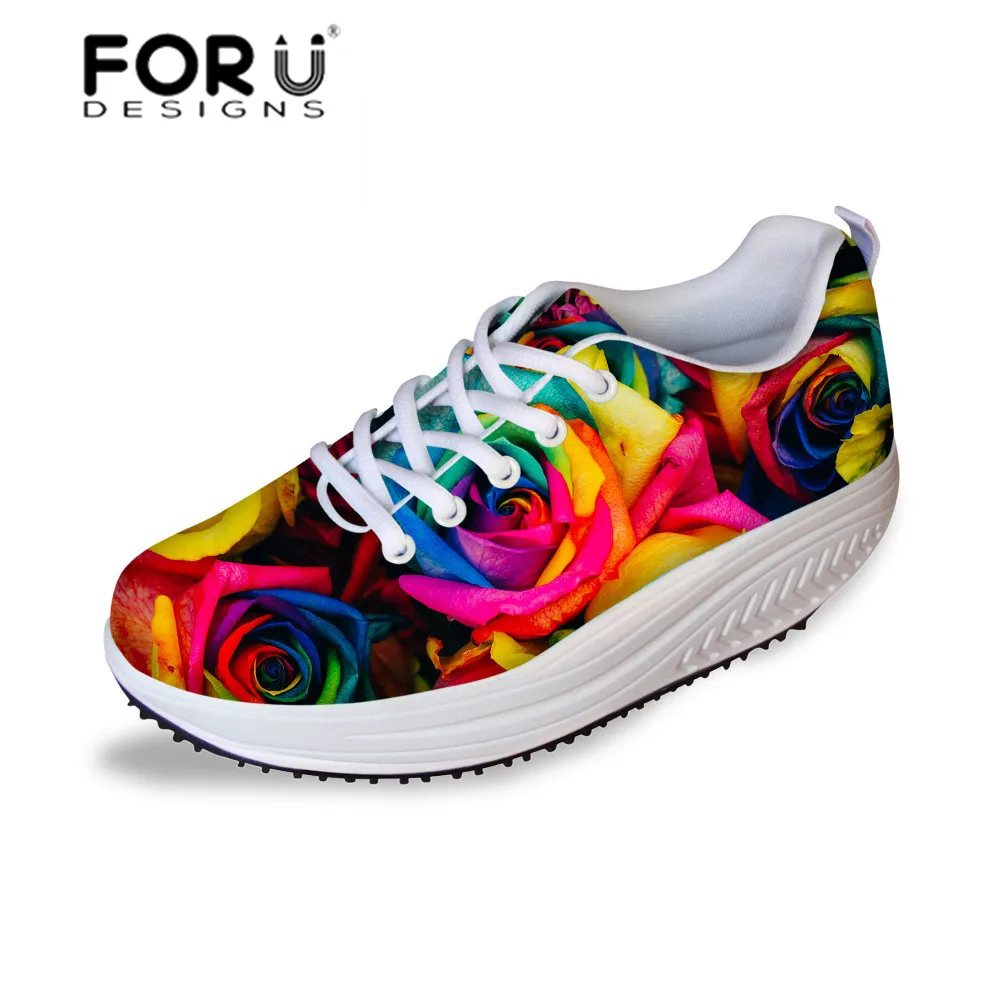 

Original design womens swing shoes flower rose lady slimming shoes fashion casual female fitness breathable platform pink shoes