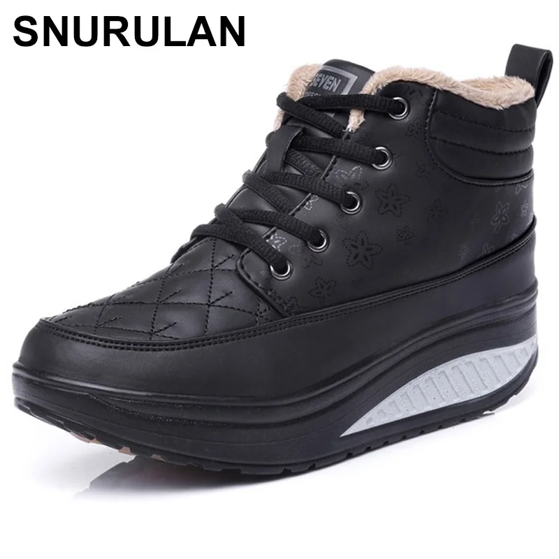 

SNURULAN Footwear Winter Women Boots Platform Ankle Boots Wedge Plush Snow Boots for Women Fur Fashion Shoes WomanE539