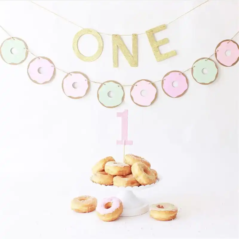 Welcome Baby Banner Party Inspo Donut Baby Shower Party Decorations Supplies Kit Donut Foil Balloons Hanging Swirls. Donut Gender Reveal Cake Topper