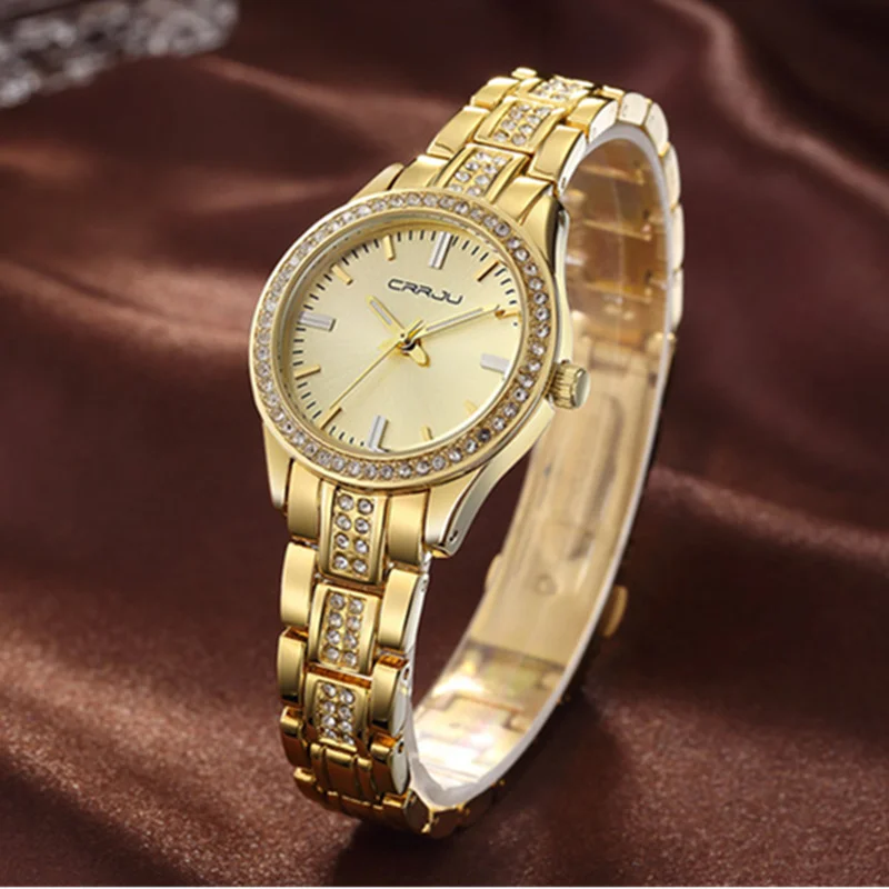 

CRRJU Gold Watch Women Watches Ladies Stainless Steel Rhinestone Women's Bracelet Watches Clock Relogio Feminino Montre Femme