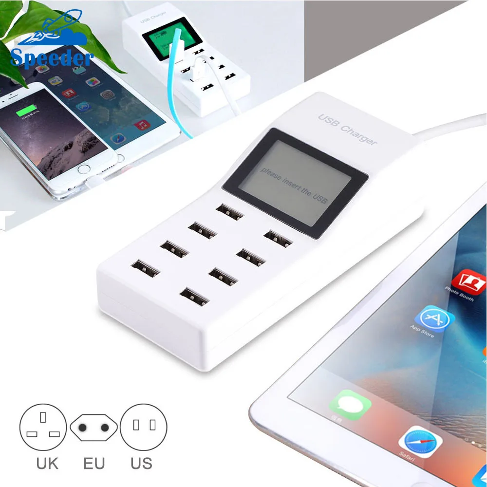 

8 Ports USB Power Adapter 5V 8A Smart Wall Charger with Adapter Plug & LCD Display for Mobile Phone Tablets US/EU/UK Plug Socket