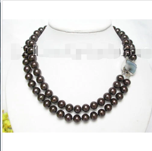 

2row 11mm round black freshwater pearl necklace Noble style Natural Fine jewe fast SHIPPING