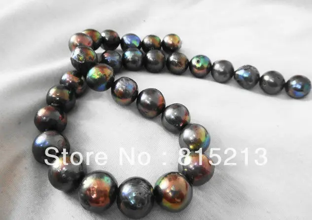 

ddh00862 13-15MM SOUTH SEA NATURAL BLACK MULTICOLOR NUCLEAR PEARL NECKLACE 925S