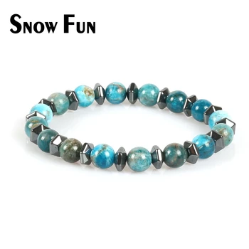 

Snow Fun Fashionale 8mm Apatite Beads Bracelet Jewelry with Hematite Spacers for Men