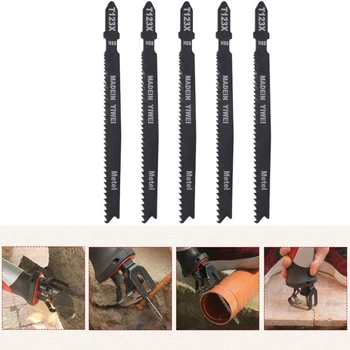 

5 Pcs T123X 4 Inch HCS T-Shank Jigsaw Blades Set For Metal Cutting