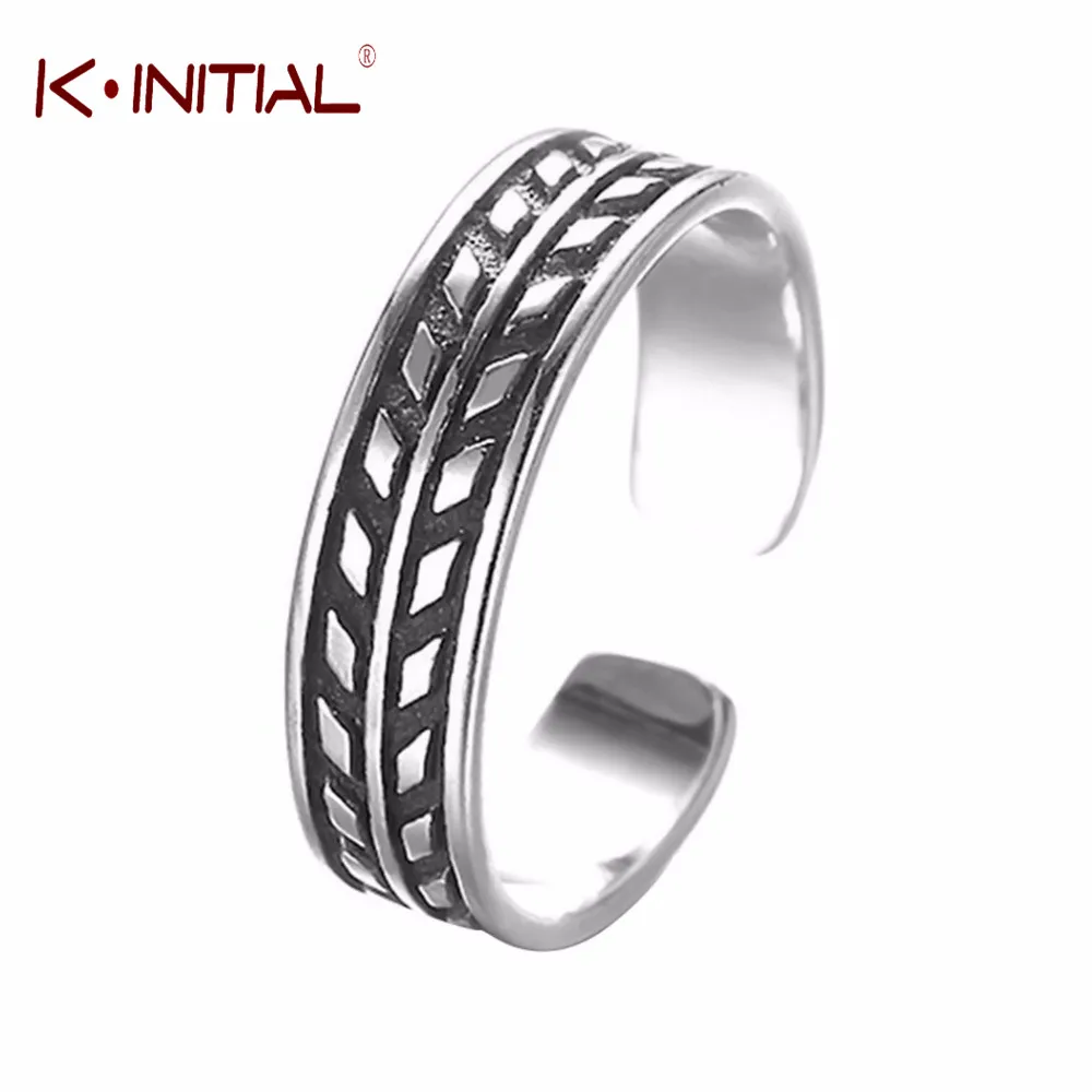 

Kinitial Feather Ring 925 Sterling Silver Wheat Rings Men Vintage Men Geometry Silver Open Jewelry Bijoux Wholesale