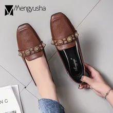 Туфли на плоской подошве с золотыми заклепками; женские туфли с квадратным носком и цветочным принтом; туфли с шипами; два способа ношения; женские эспадрильи; большие размеры 43; c844