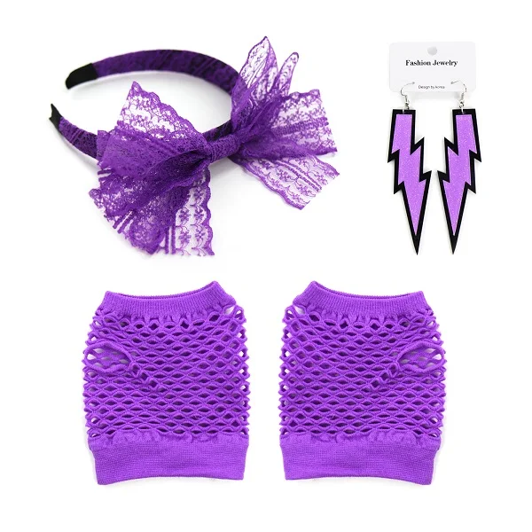 5 шт./компл. Кружевная повязка на голову неоновые серьги, реквизит для игры на день рождения, перчатки для новобрачных, чтобы быть поставленными для девичника DIY вечерние украшения - Цвет: Purple