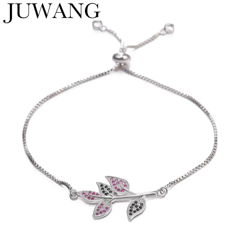 

Fashion Charm AAA Cubic Zircon silver Colors Leaf Jewelry Bracelets For Woman bracelet femme Party Gift