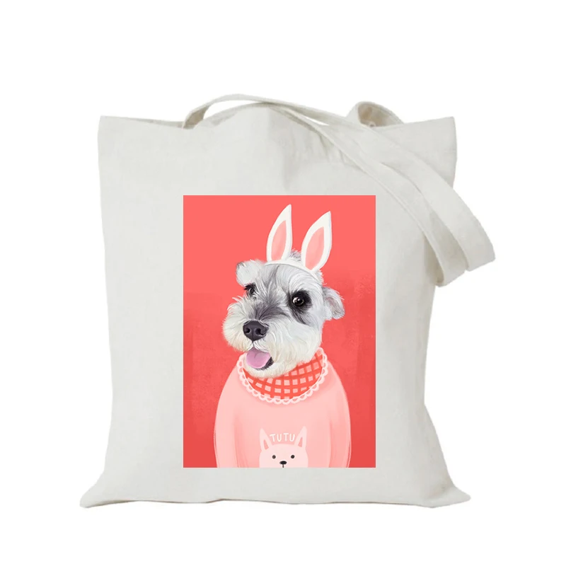 Origina kawaii canvas cartoon custom tote bag customize eco bags diy logo shopping bag with logo Dachshund Shepherd Dog Poodle (2)