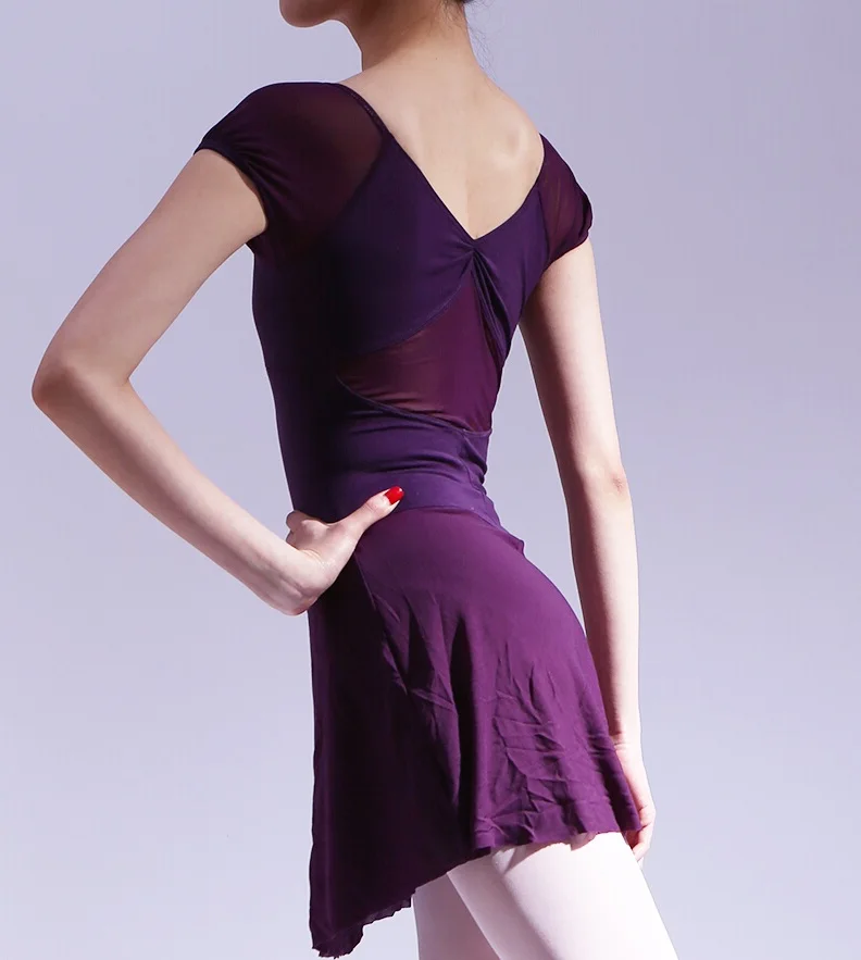 

Short bubble sleeve mesh back dress adult ballet dress uniform mesh skirt