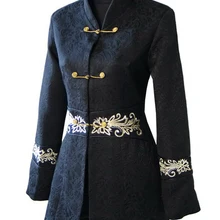 Черное китайское Женское зимнее хлопковое пальто, Толстая теплая куртка, ручная работа, на пуговицах, длинное пальто, Размеры S M L XL XXL XXXL WJ009