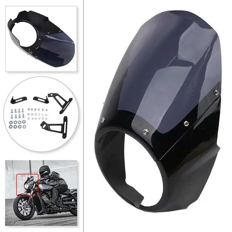 Motorcycle Front Headlight Mask Cowl Headlamp Visor Mask Mounting Hardware Kit For Victory Octane 2017 Gloss Black WISENGEAR  (6)