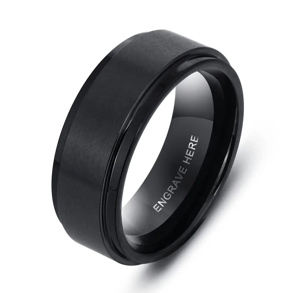 Personalized Engrave Tungsten Steel Ring Fashion Jewelry Black Men Rings For Party Gift for Husbands(JewelOra RI101913)