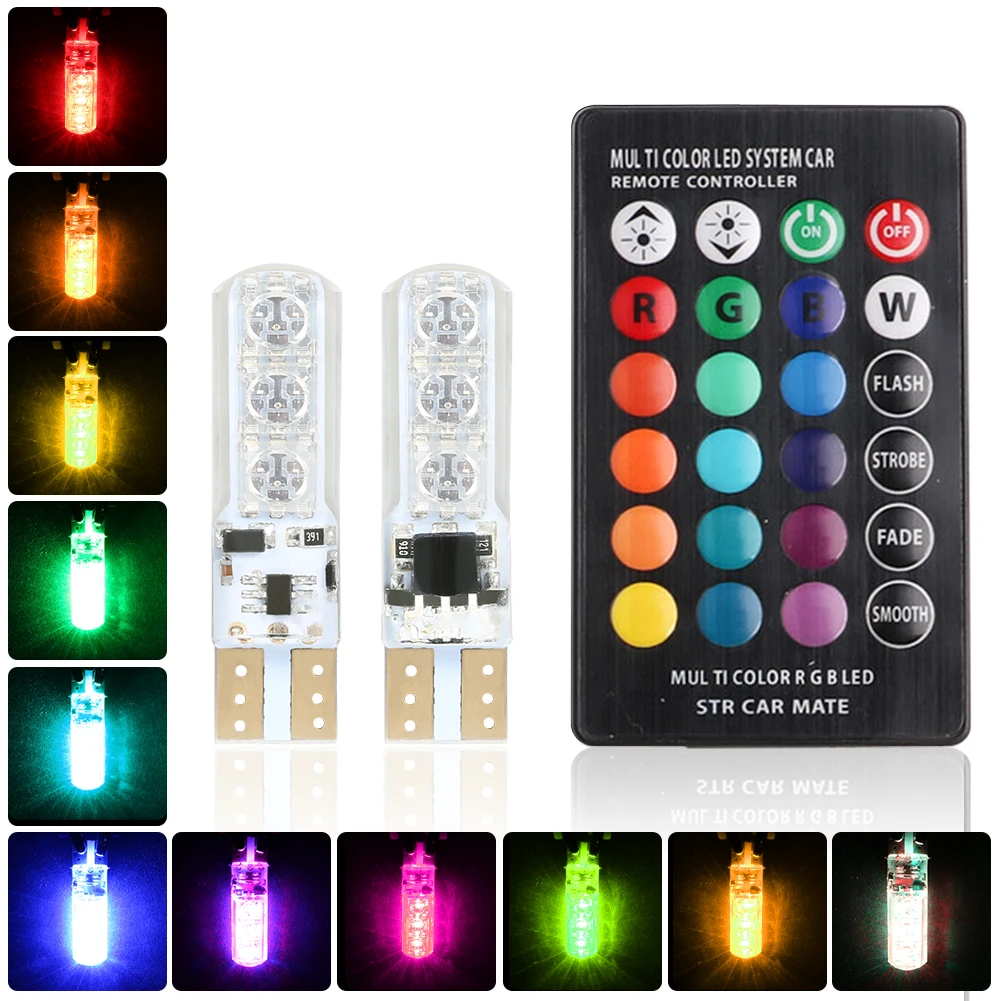 Горячая 1 пара T10 RGB украшения салона автомобиля ширина свет лампы с пультом