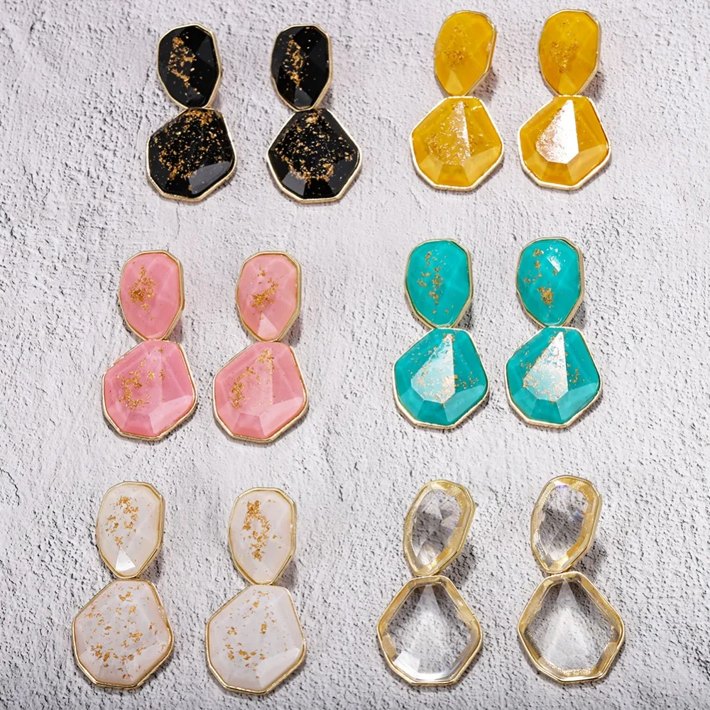 

Girlgo Za Colorful Stone Geometric Dangle Earrings For Women Luxury Transparent Rhinestone Pendientes Statement Earrings Jewelry