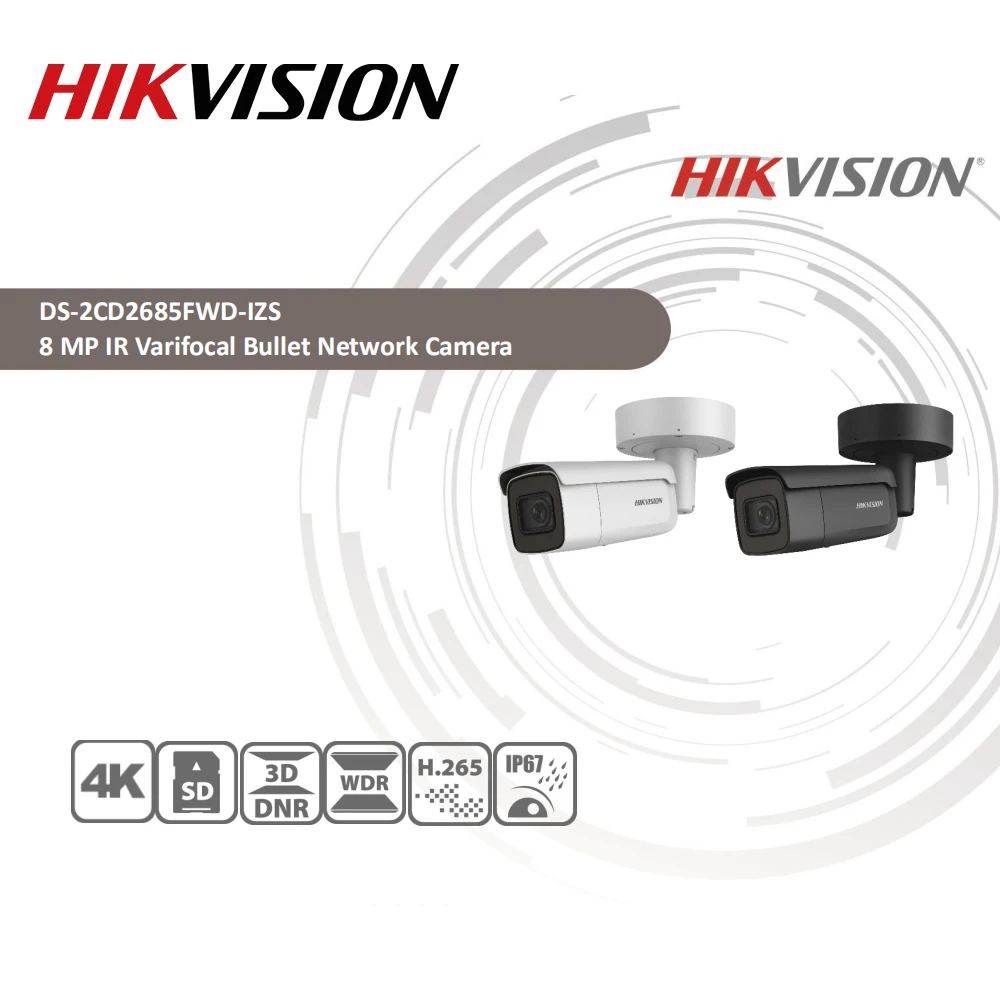  Hikvision Original DS-2CD2685FWD-IZS Bullet Camera 8MP POE CCTV Camera 50m IR Range IP67 IK10 H.265