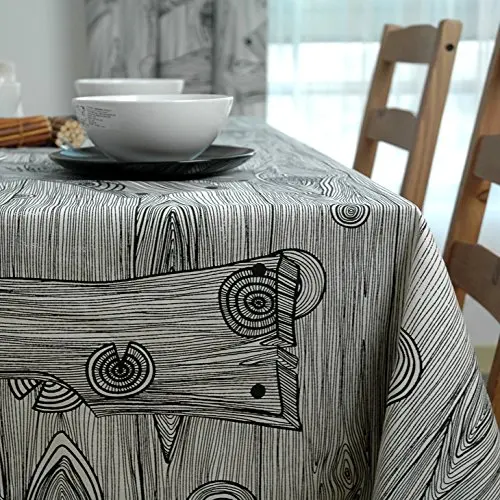 WINLIFE Black And White Wood Stripes Tablecloth Cotton ...