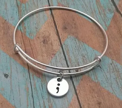 Горячая продажа Semicolon самоубийц осознание браслет ручной штампованный