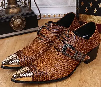 2017 Formal Men Gold Dress Shoes Buckle Genuine Leather python skin ...