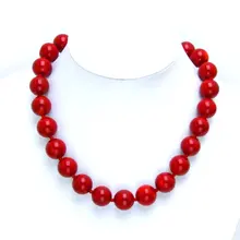 Нечасто! Огромный 14-15 мм Высокое качество идеально круглые натуральные красные коралловые ожерелье-5497 /розничная