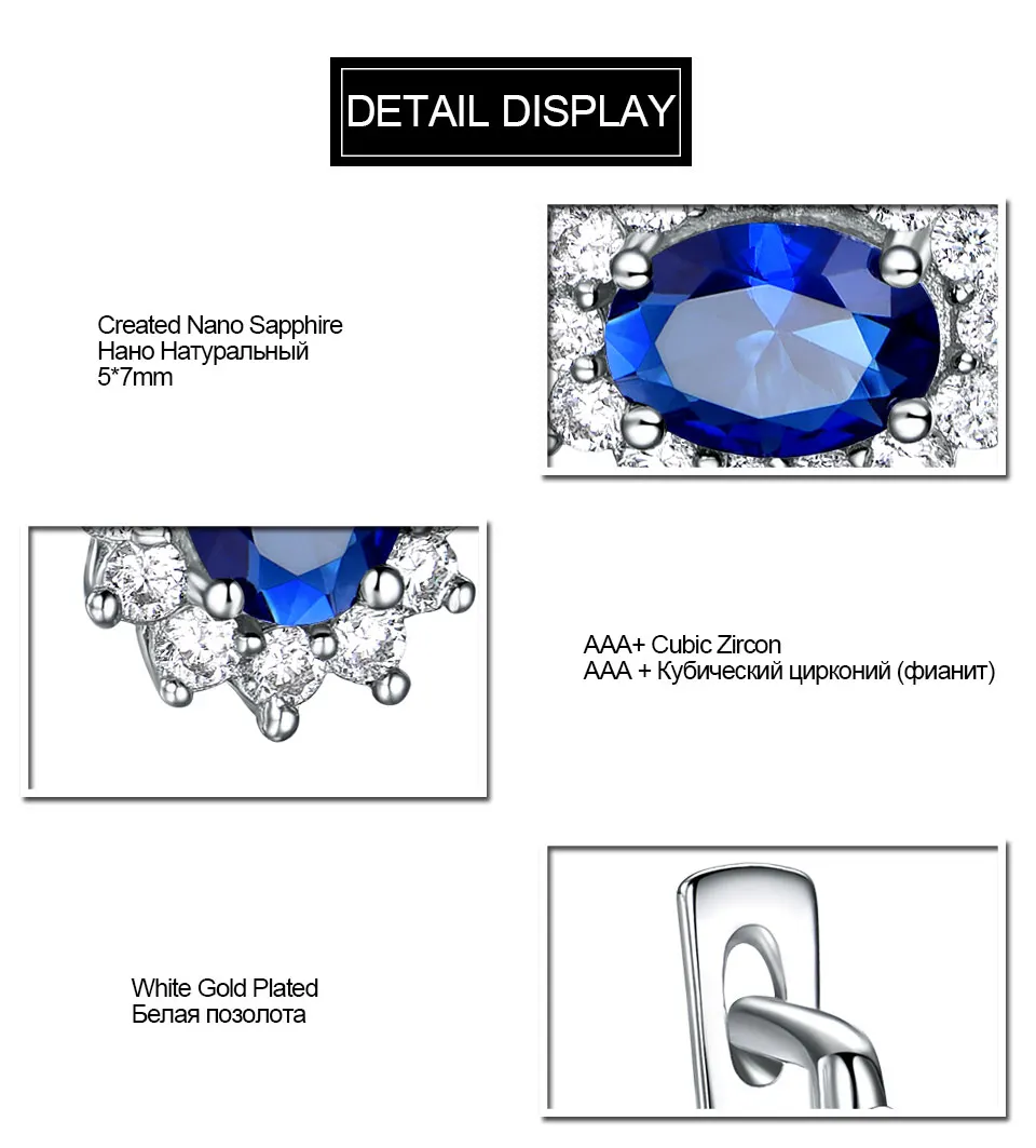 UMCHO Твердые 925 пробы серебряные драгоценные камни клипсы для женщин синий Сапфир ювелирные украшения свадьба обручение подарок на день Святого Валентина