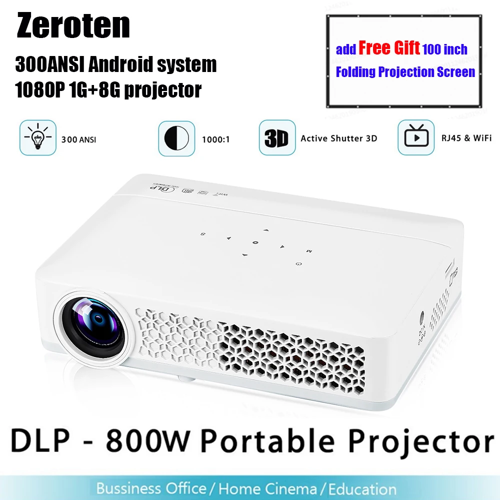 Zeroten DLP-800W портативный проектор 300 ANSI 1280*800 1080 P Android 4.4.4 WiFi Bluetooth 4,0 мультимедийный домашний кинотеатр плеер
