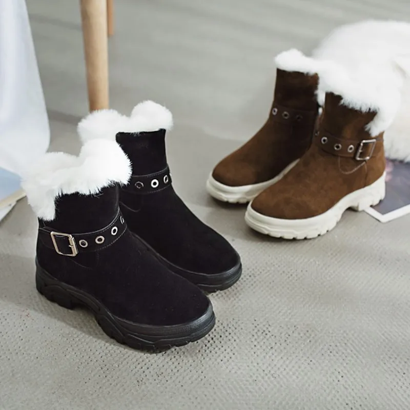 COOTELILI Warm Fur Ankle Boots For Women Winter Shoes Buckle Rubber Platform Fleece Snow Boots Women Comfortable Shoes Female  (6)