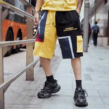 Хип хоп Карго короткие карман цвет блок лоскутное для мужчин Harajuku джоггеры короткие уличная Лето пот шорты для женщин хлопок